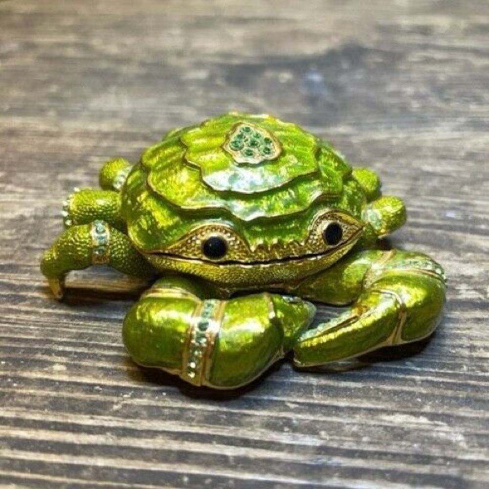 EDGAR BEREBI LIMITED EDITION GREEN ENAMEL CRAB SWAROVSKI CRYSTALS TRINKET BOX
